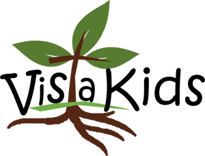 VGBC children's ministry logo of a brown shoot with green leaves behind the text "Vista Kids"